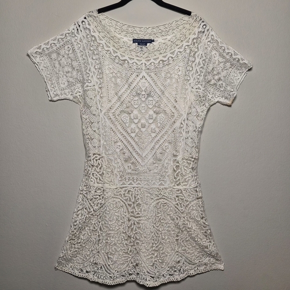 Ralph Lauren Dresses & Skirts - Ralph Lauren RARE Prarie Cottagecore Lace Crotchet White Mini Dress With Slip S
